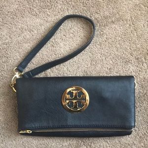Tory Burch leather navy clutch
